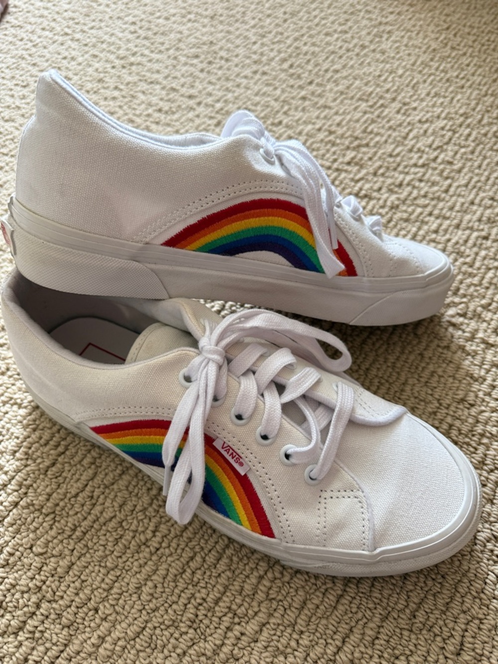 New Vans White Canvas Sneakers with Rainbow Stripe - Picture 2 of 5